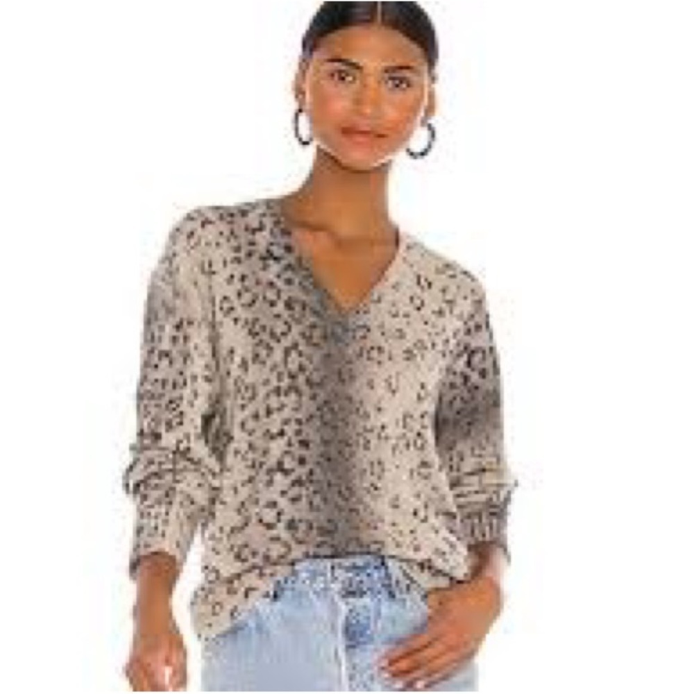 Brochu Walker “The Millie” Leopard Print Vee Wool Cashmere Sweater Sz-XS